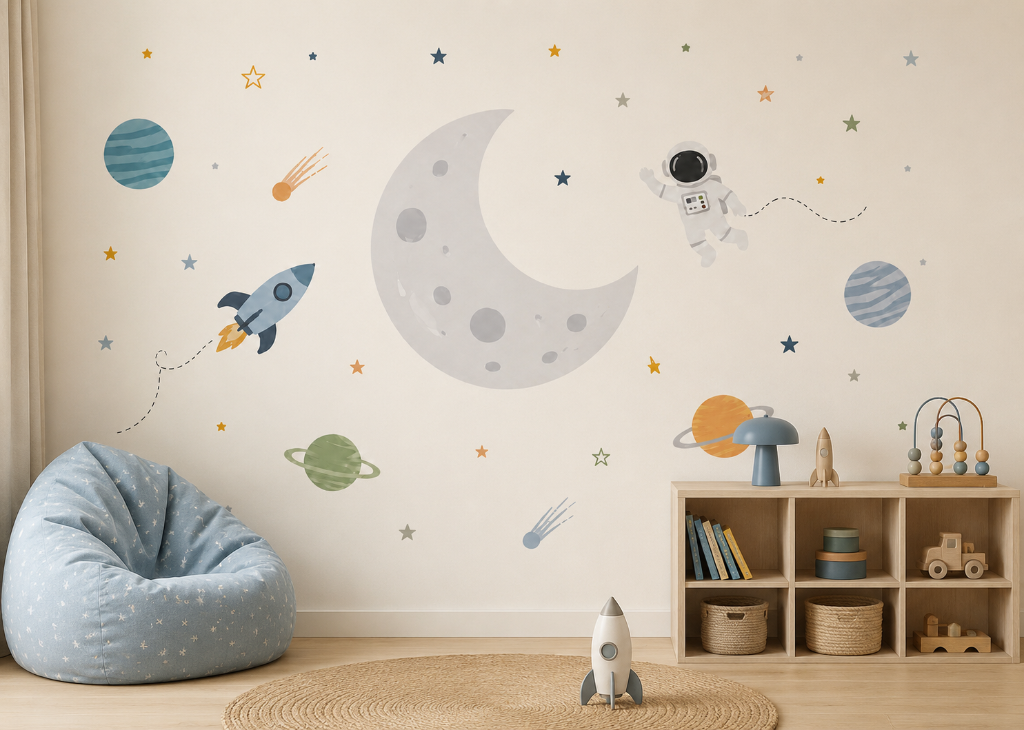 Moonshot Explorer Boys Space Wall Mural - Room View 2