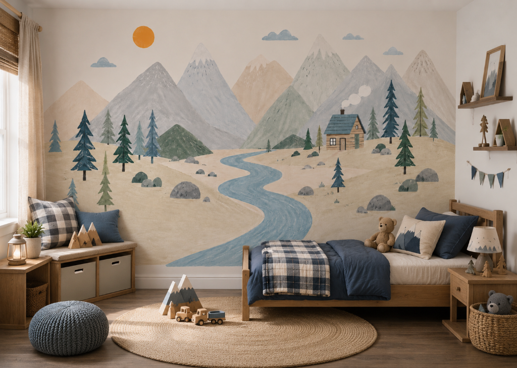 Mountain Cabin Retreat Boys Wall Mural - Older Boys Bedroom