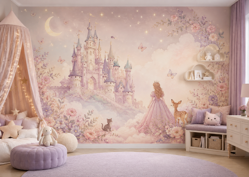 Princess & Fawn Garden Girls Castle Wall Mural - Girls Room View