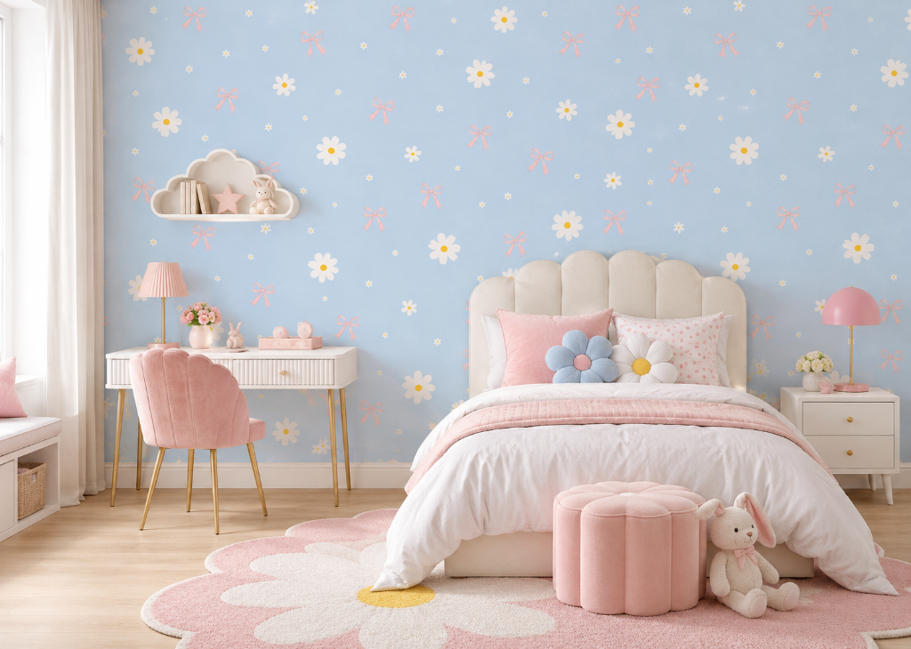 Daisy & Bows Girls Wall Mural - Room View 3