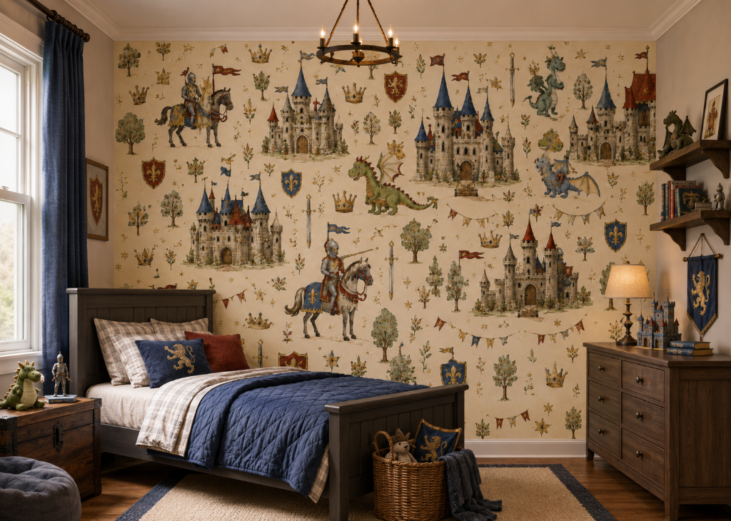 Knights & Dragons Boys Medieval Wall Mural - Room View 2