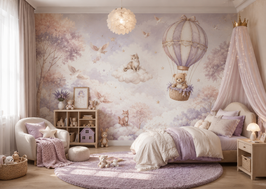 Cloud Dreamers Girls Magical Wall Mural - Girls Room View