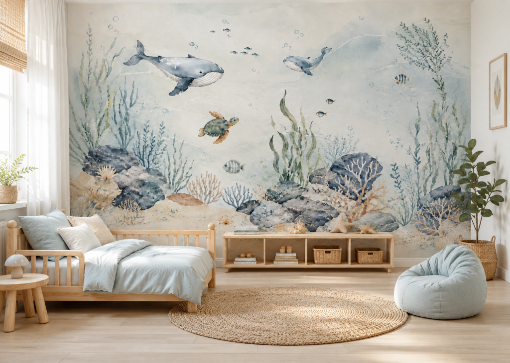 Gentle Ocean Boys Nursery Wall Mural - Room View 3