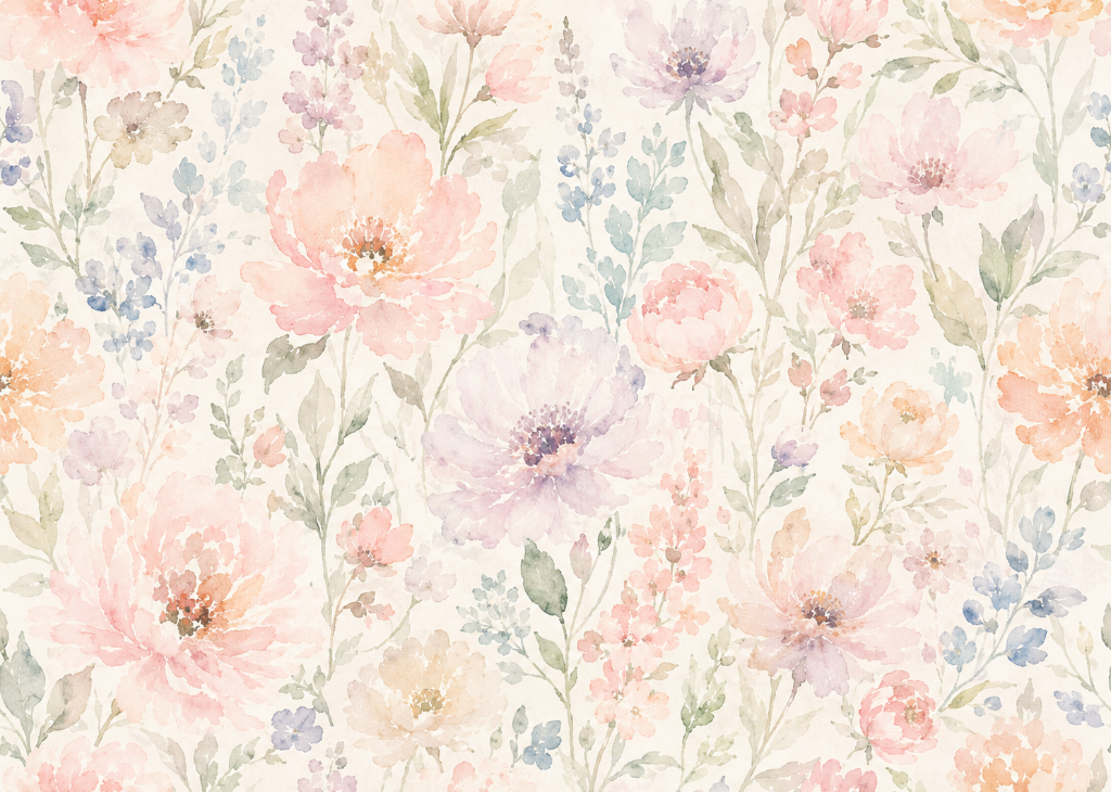 Blush Poppy Garden - Mural Design Flat View