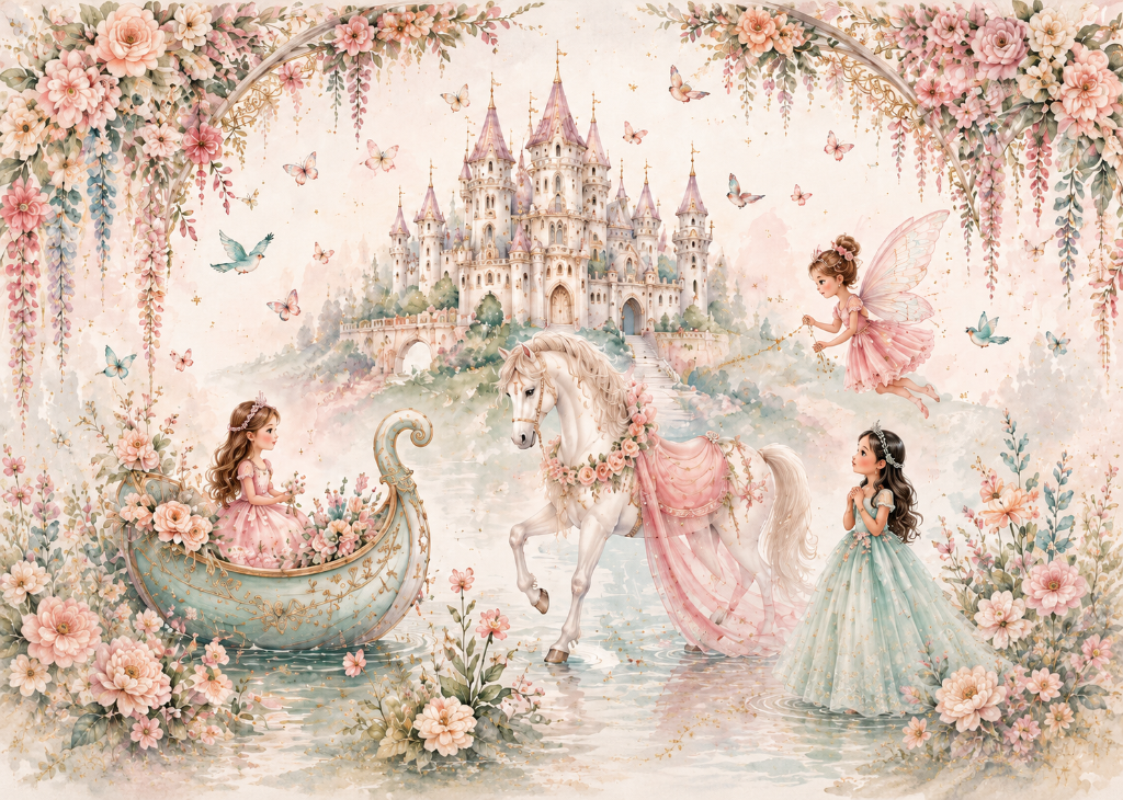 Fairy & White Horse - Mural Design Flat View