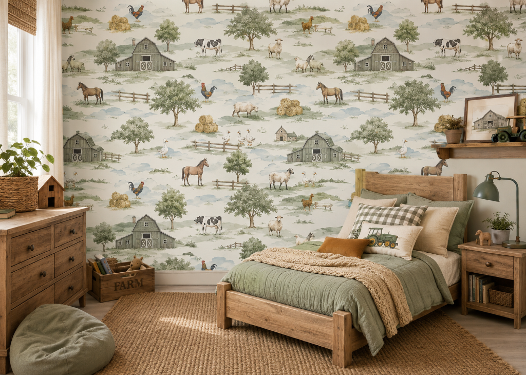 Farm Life Boys Country Wall Mural - Boys Room View