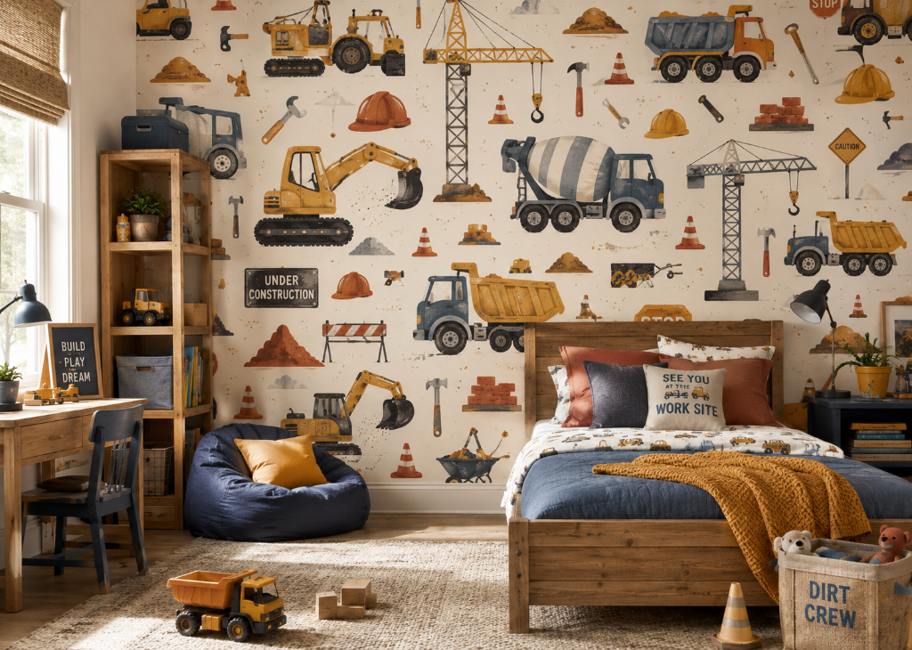 Under Construction Boys Building Wall Mural - Boys Room View