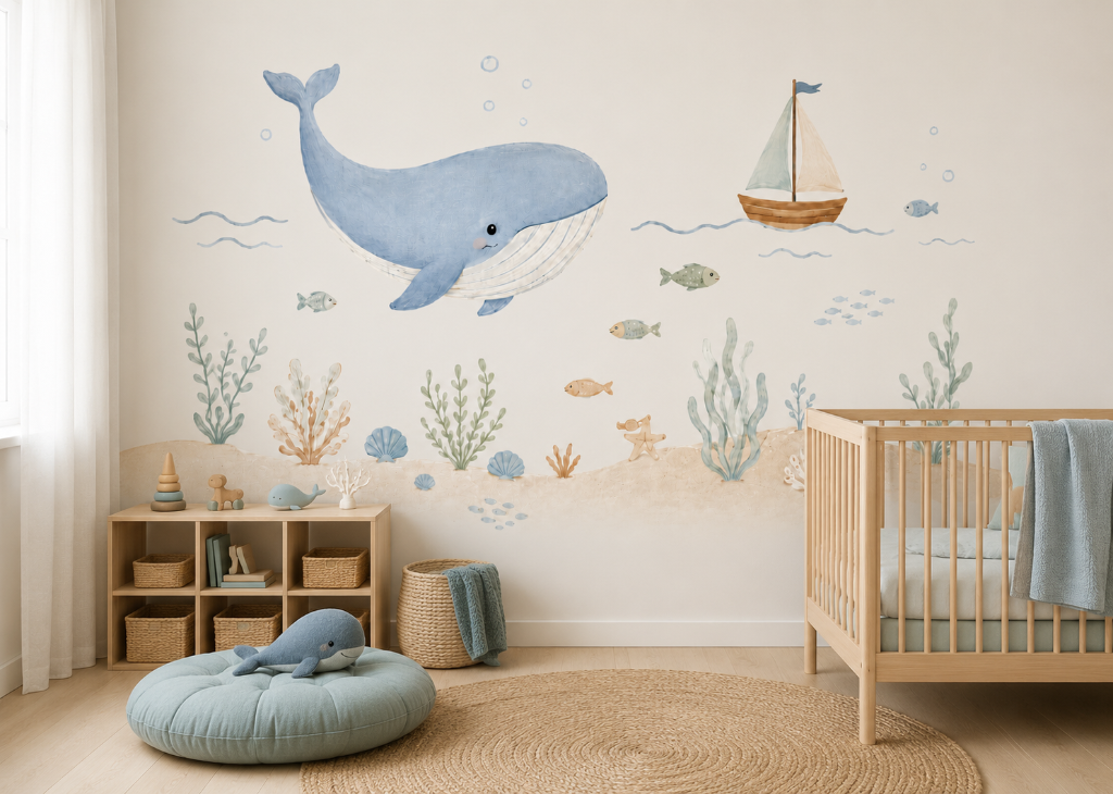 Ocean Dream Kids Whale Wall Mural - Room View 2