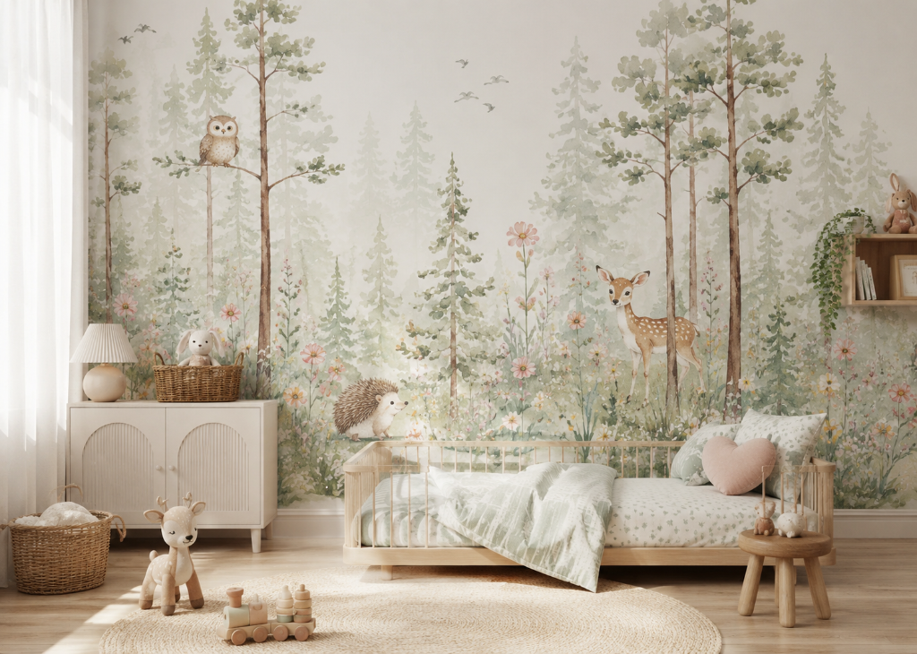 Woodland Whisper Girls Nature Wall Mural - Girls Room View