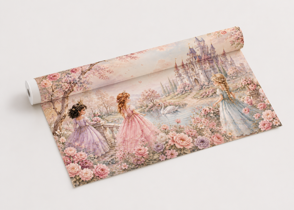 Three Princesses Girls Castle Wall Mural - Roll View