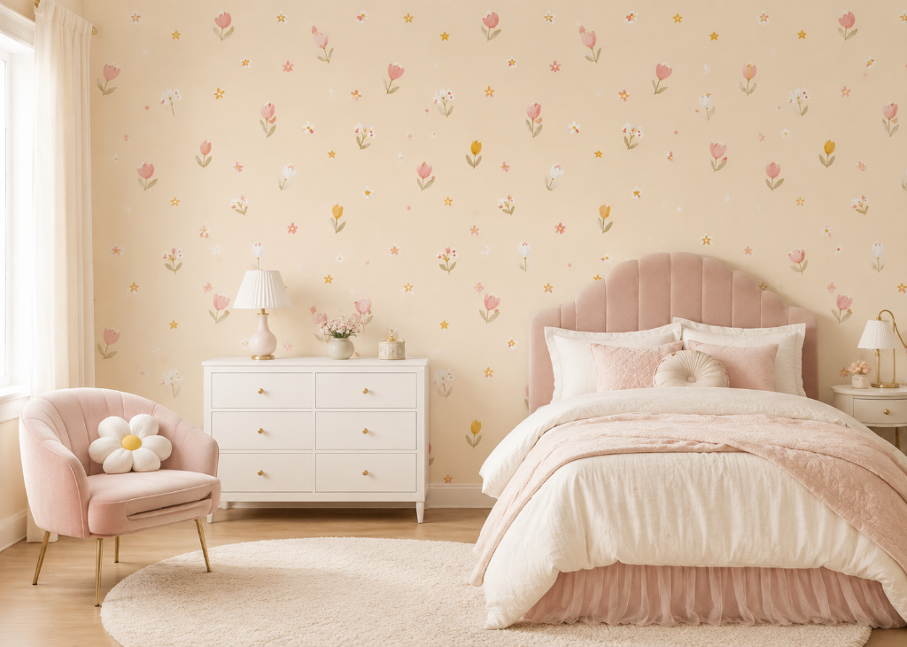 Tulip Garden Girls Wall Mural - Room View 3