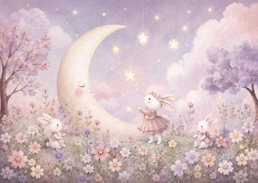 Bunny Moon Garden - Mural Design Flat View