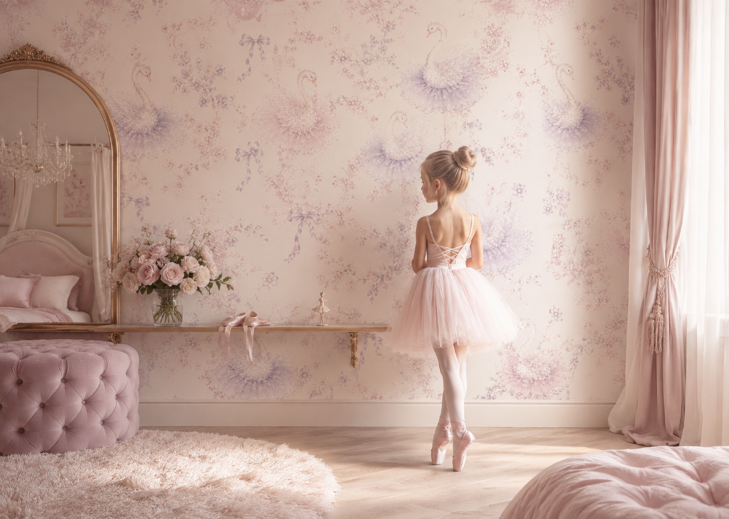 Swan Ballet Girls Elegant Wall Mural - Room View 2