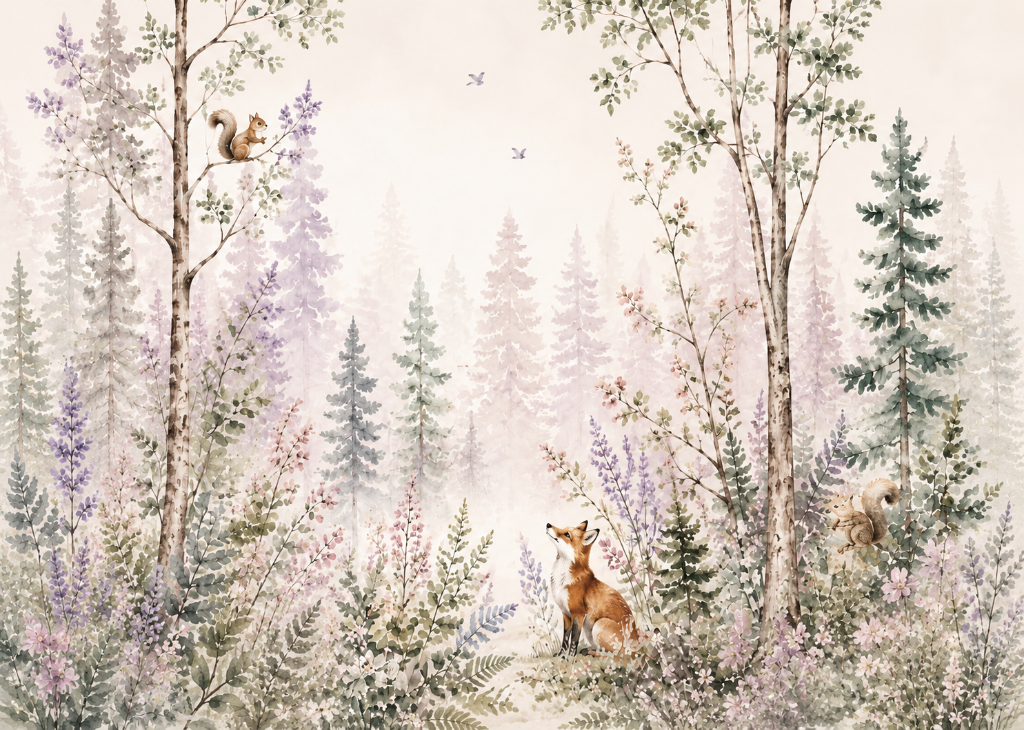 Lavender Fox - Mural Design Flat View