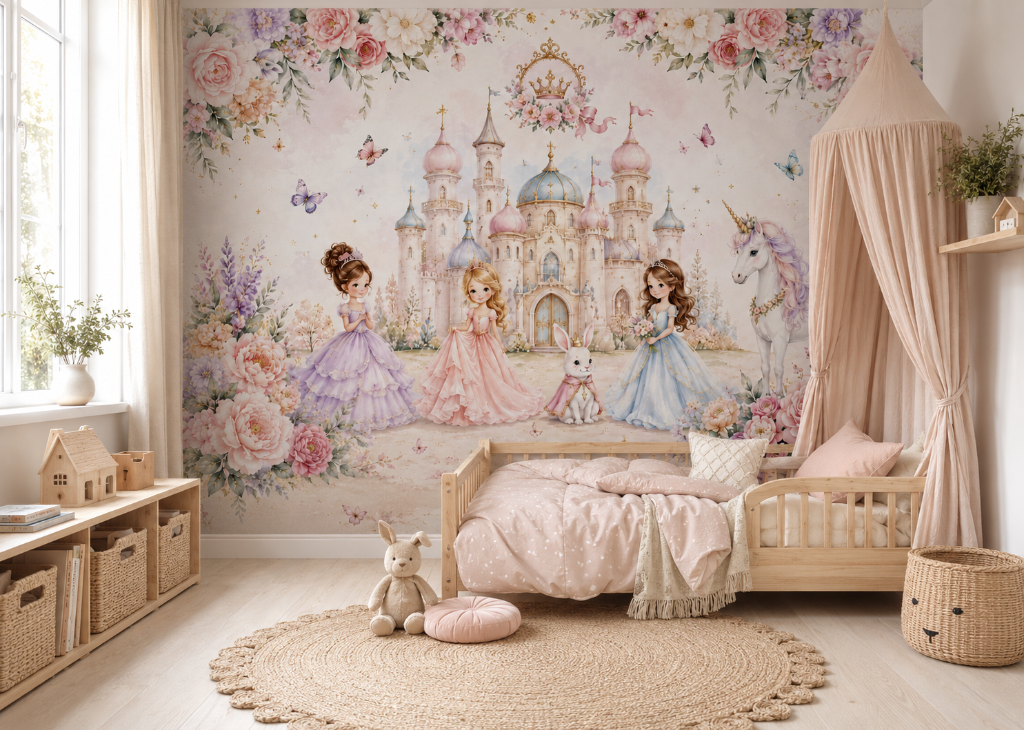 Ballerina & Swan Carriage Girls Princess Wall Mural - Room View 3