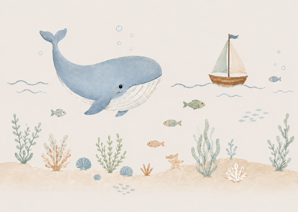 Ocean Dream | Kids Whale & Sailboat Wall Mural