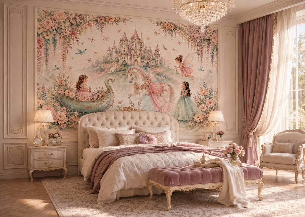 Fairy & White Horse Girls Enchanted Wall Mural - Room View 2