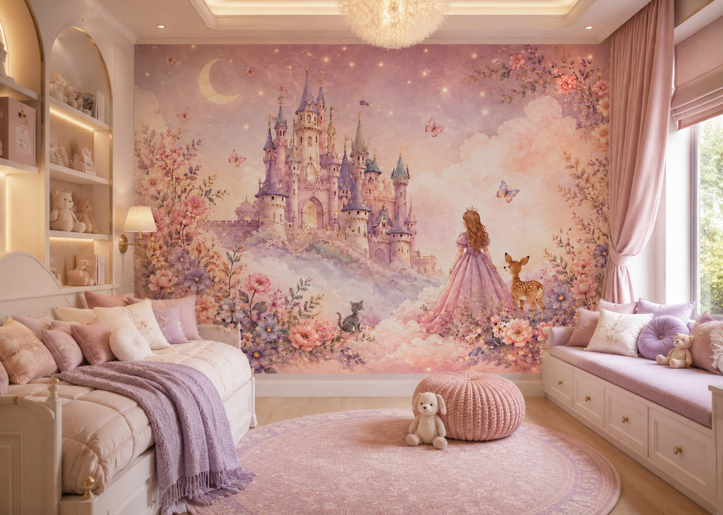 Princess & Fawn Garden Girls Castle Wall Mural - Room View 2