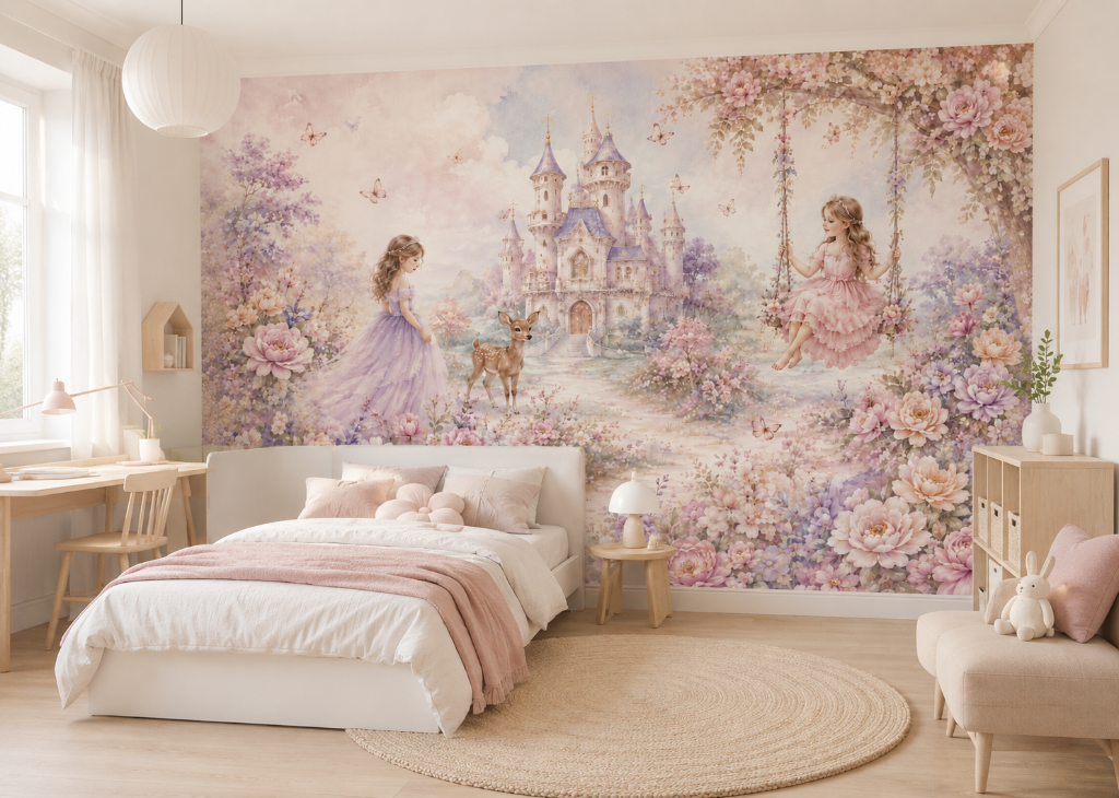 Enchanted Garden Swing Girls Princess Wall Mural - Room View 2