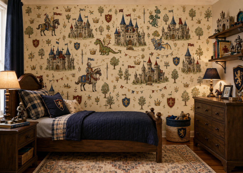 Knights & Dragons Boys Medieval Wall Mural - Room View 3