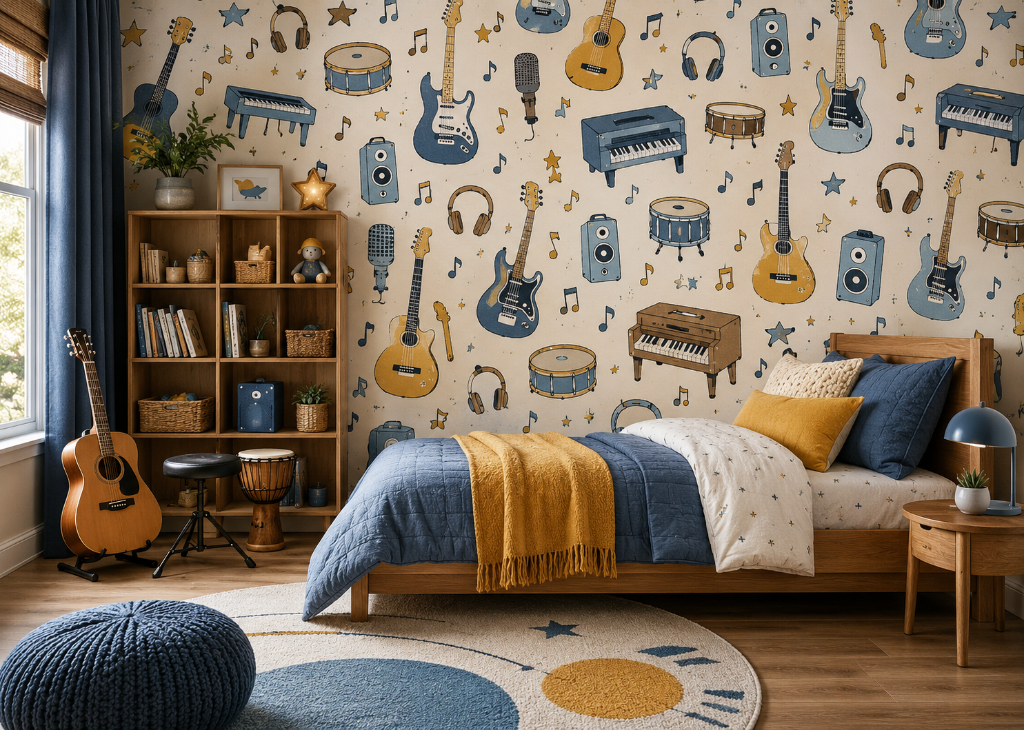 Rock On Boys Music Wall Mural - Boys Room View