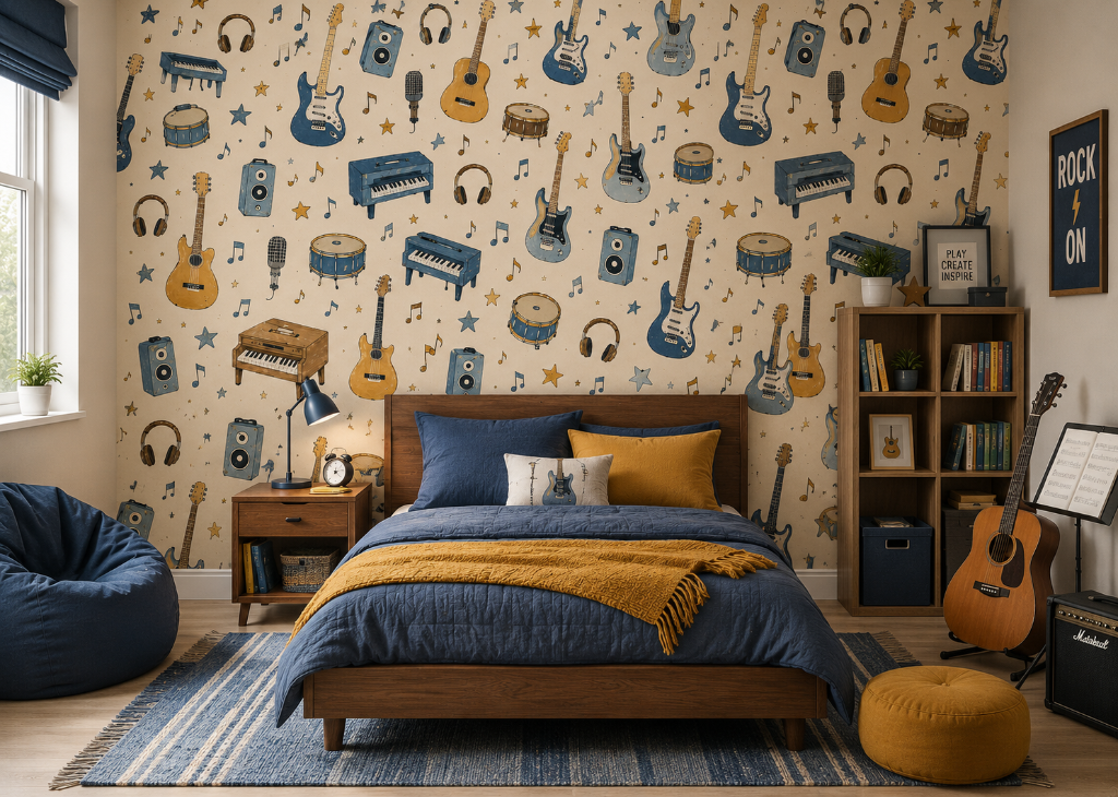 Rock On Boys Music Wall Mural - Room View 3