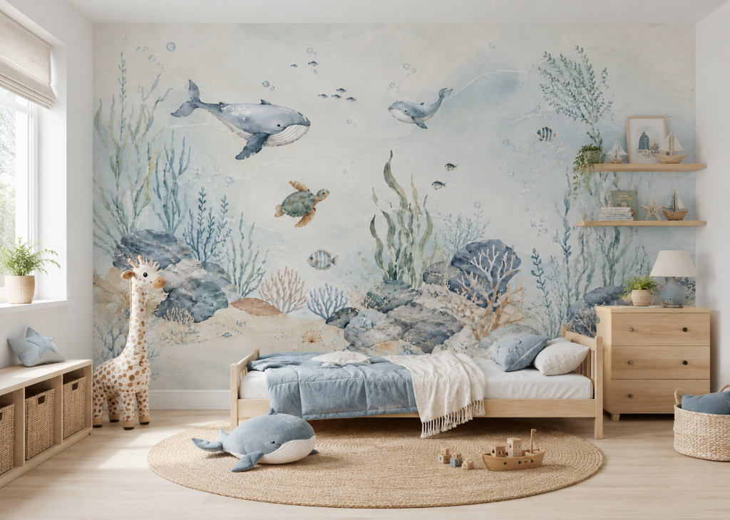 Gentle Ocean Boys Nursery Wall Mural - Room View 2