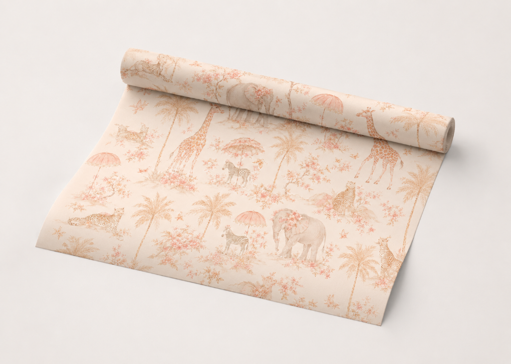 Blush Safari Toile - Wallpaper Roll Preview