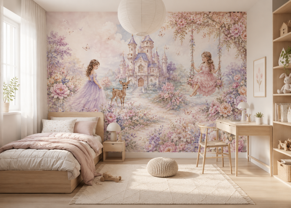 Enchanted Garden Swing Girls Princess Wall Mural - Room View 3