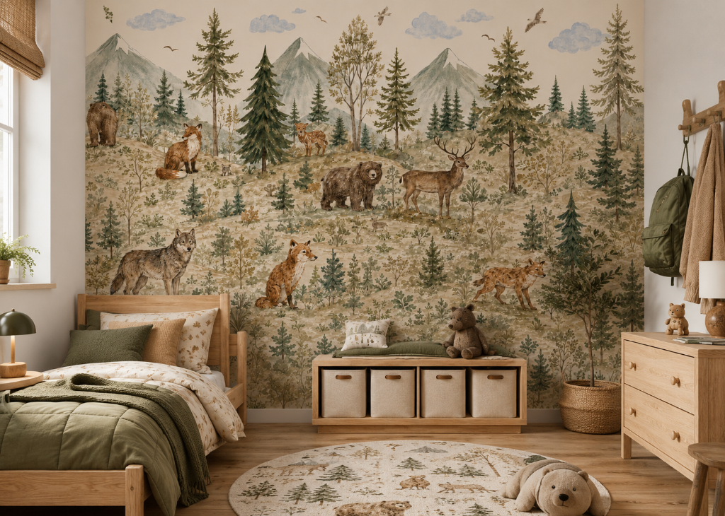 Wild Forest Boys Nature Wall Mural - Room View 2
