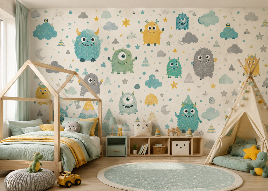 Little Monsters Boys Cute Monster Wall Mural - Room View 2