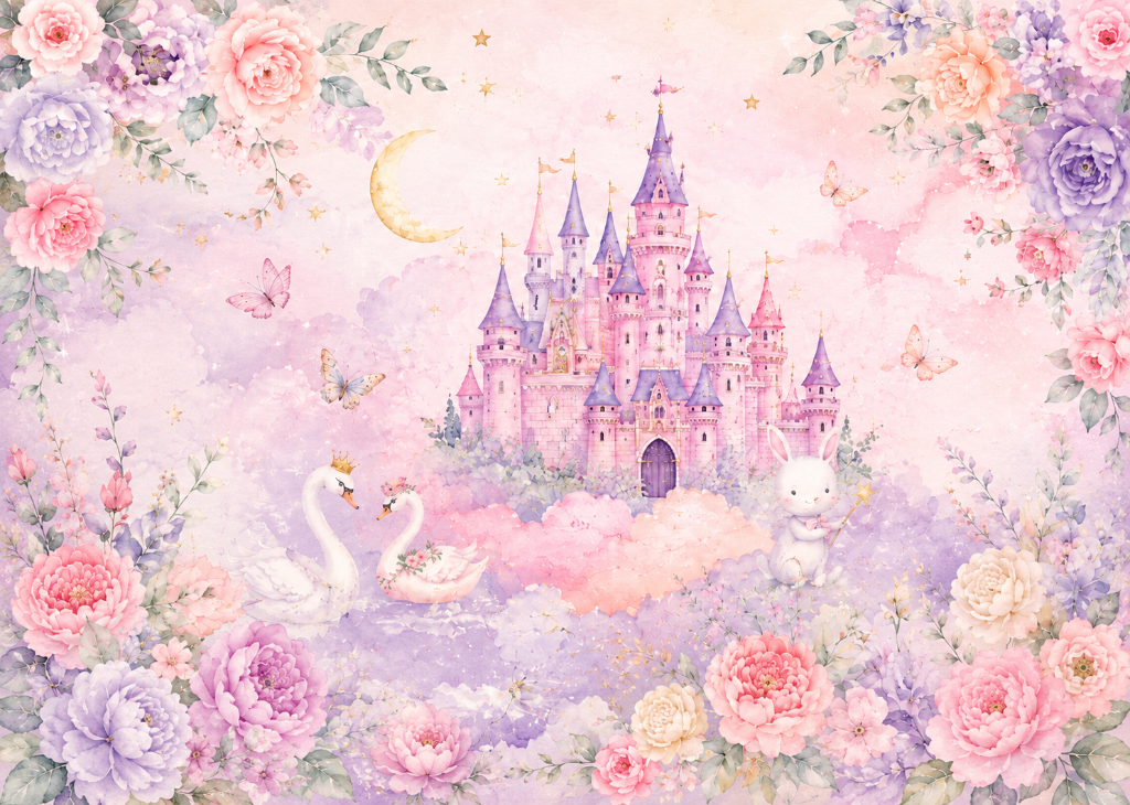 Swan Castle Dream | Girls Floral Wall Mural