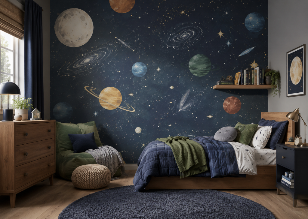 Solar System Boys Space Wall Mural - Boys Room View