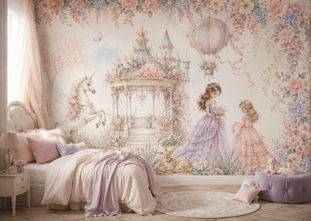 Unicorn Gazebo Garden Girls Princess Wall Mural - Girls Room View