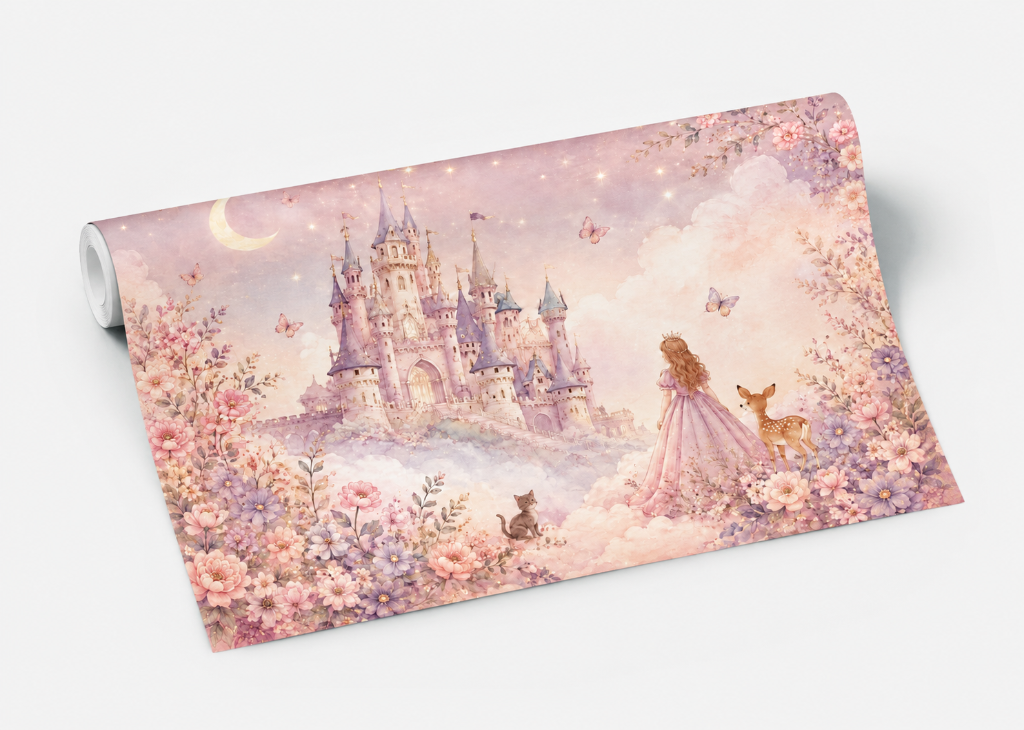 Princess & Fawn Garden Girls Castle Wall Mural - Roll View
