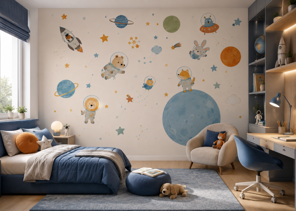 Animal Astronauts Boys Space Wall Mural - Boys Room View