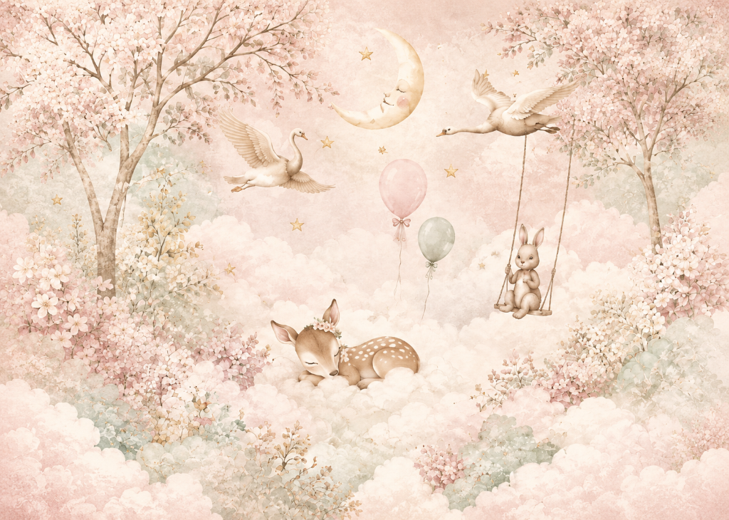 Dreamy Cloud Garden – Mural Design Flat View