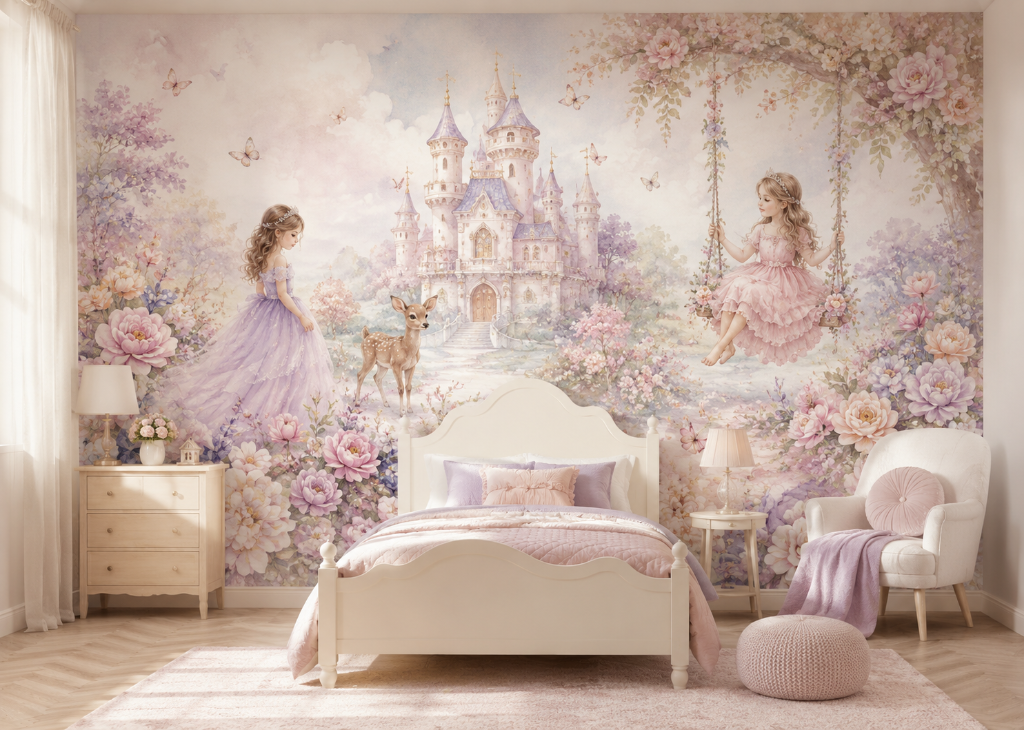 Enchanted Garden Swing Girls Princess Wall Mural - Girls Room View