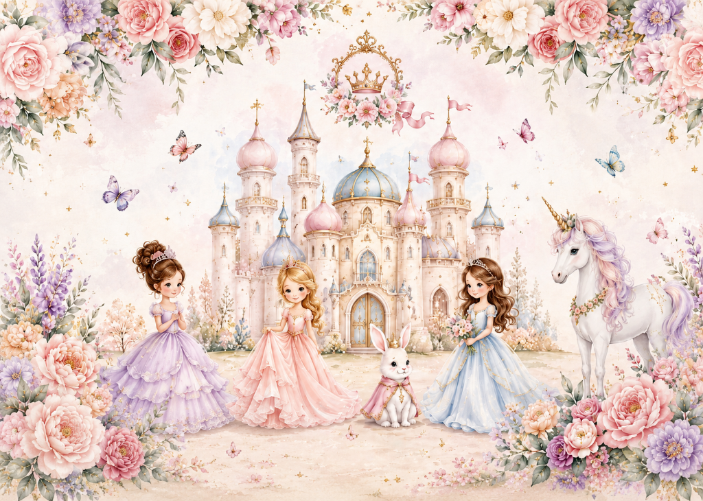 Crown Castle Princesses | Girls Unicorn Wall Mural