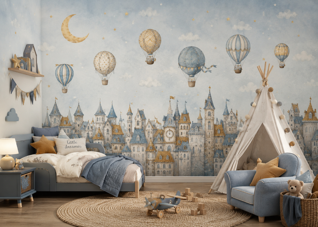 Dream City Boys Fantasy Wall Mural - Boys Room View