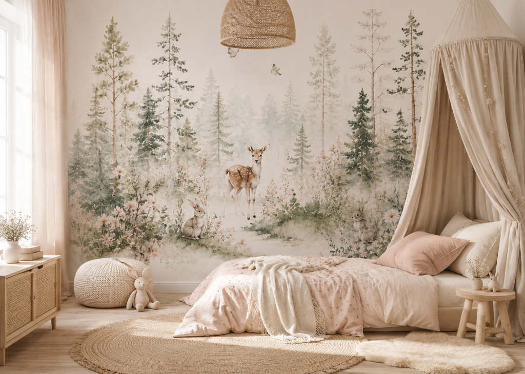 Enchanted Forest Fawn Kids Nature Wall Mural - Room View 2
