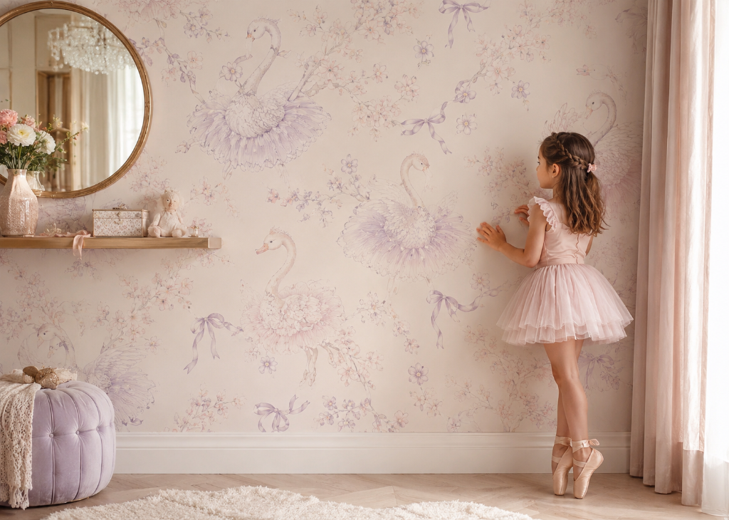 Swan Ballet Girls Elegant Wall Mural - Girls Room View