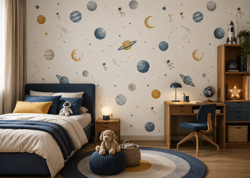 Space Explorers Boys Galaxy Wall Mural - Room View 2