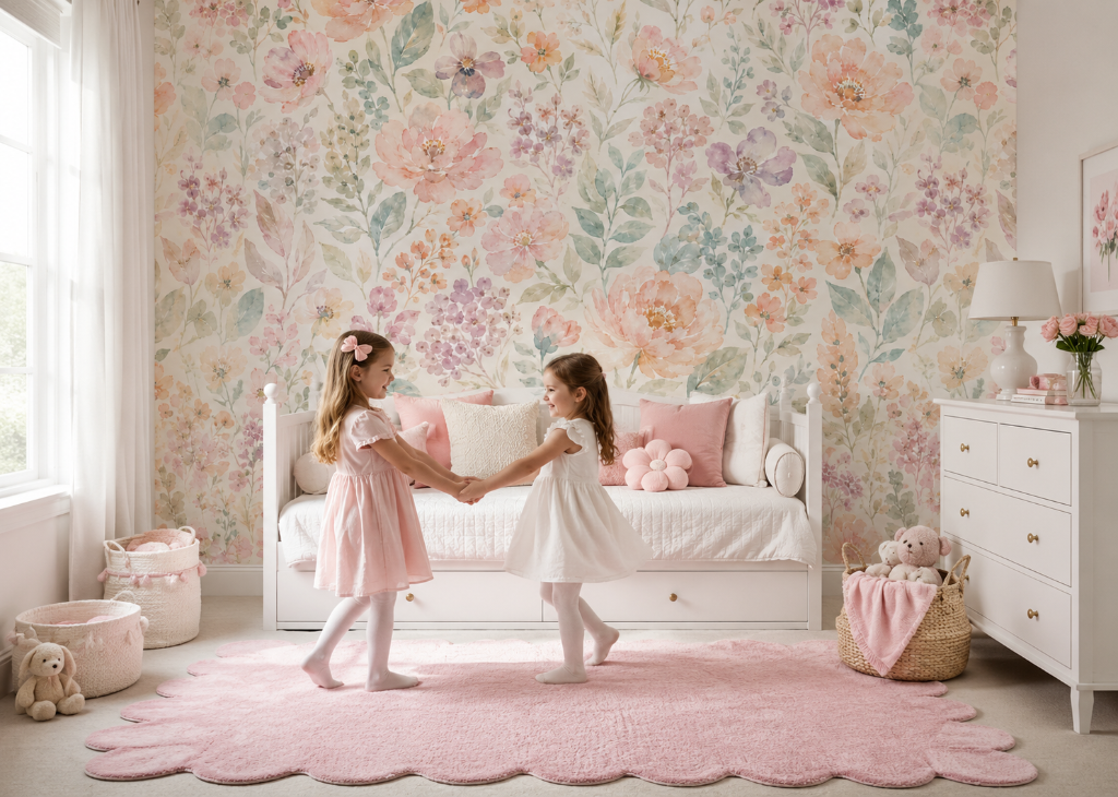 Peach Blossom Garden Girls Wall Mural - Room View 3