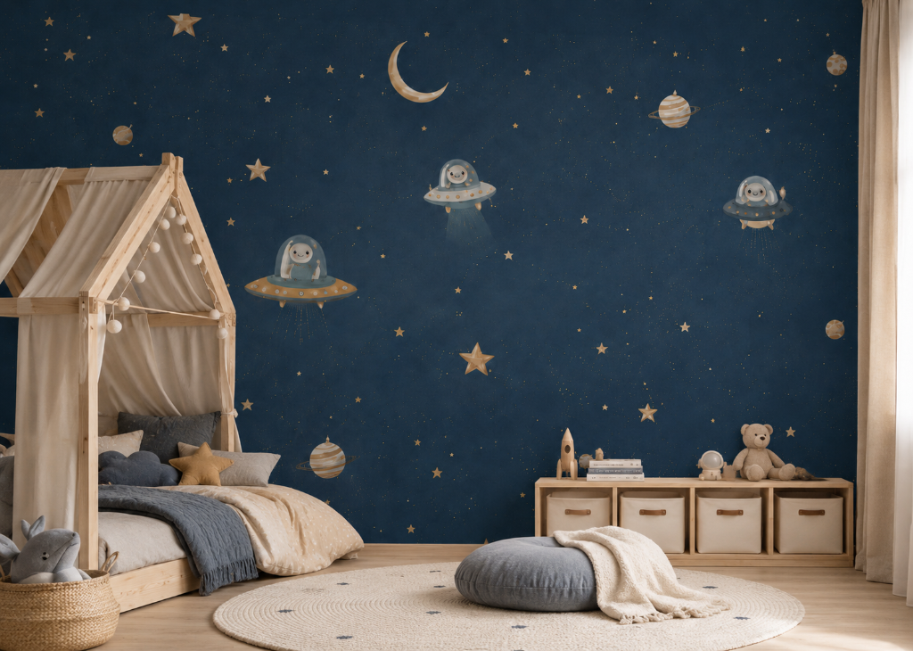 Space Bunnies Boys Galaxy Wall Mural - Room View 3