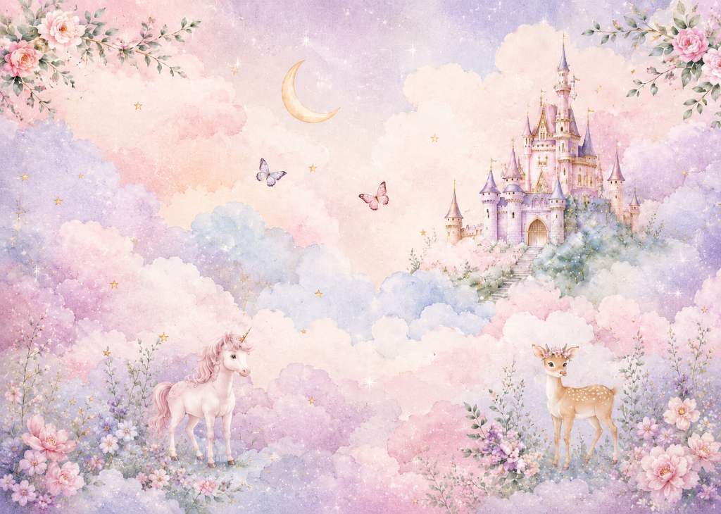 Unicorn Cloud Castle | Girls Dreamy Wall Mural