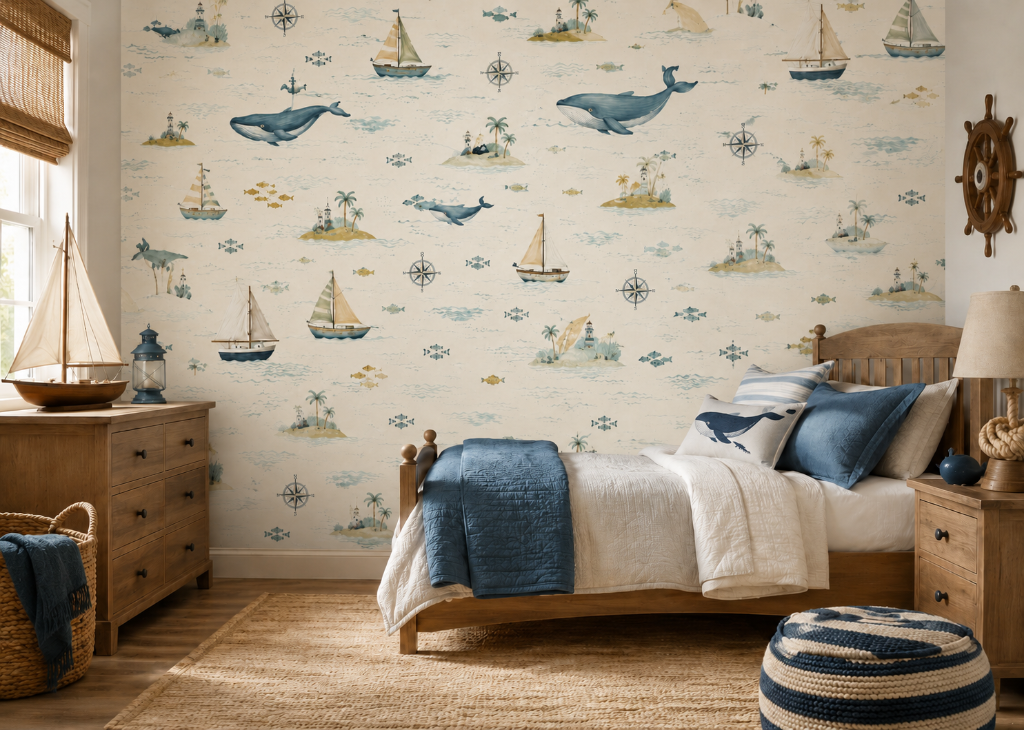 Sailors & Whales Boys Nautical Wall Mural - Room View 3