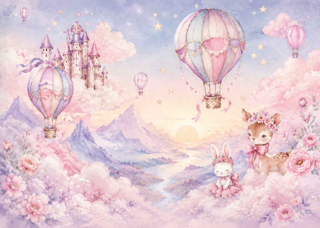 Hot Air Balloon Castle - Mural Design Flat View