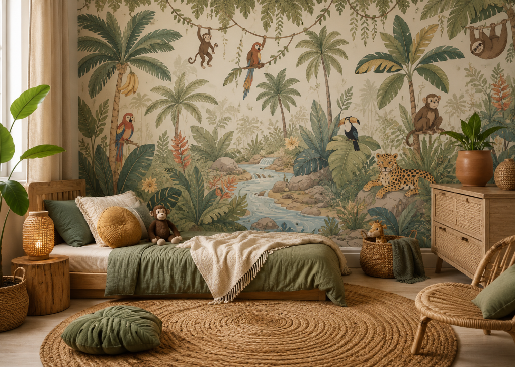 Jungle Paradise Boys Tropical Wall Mural - Boys Room View