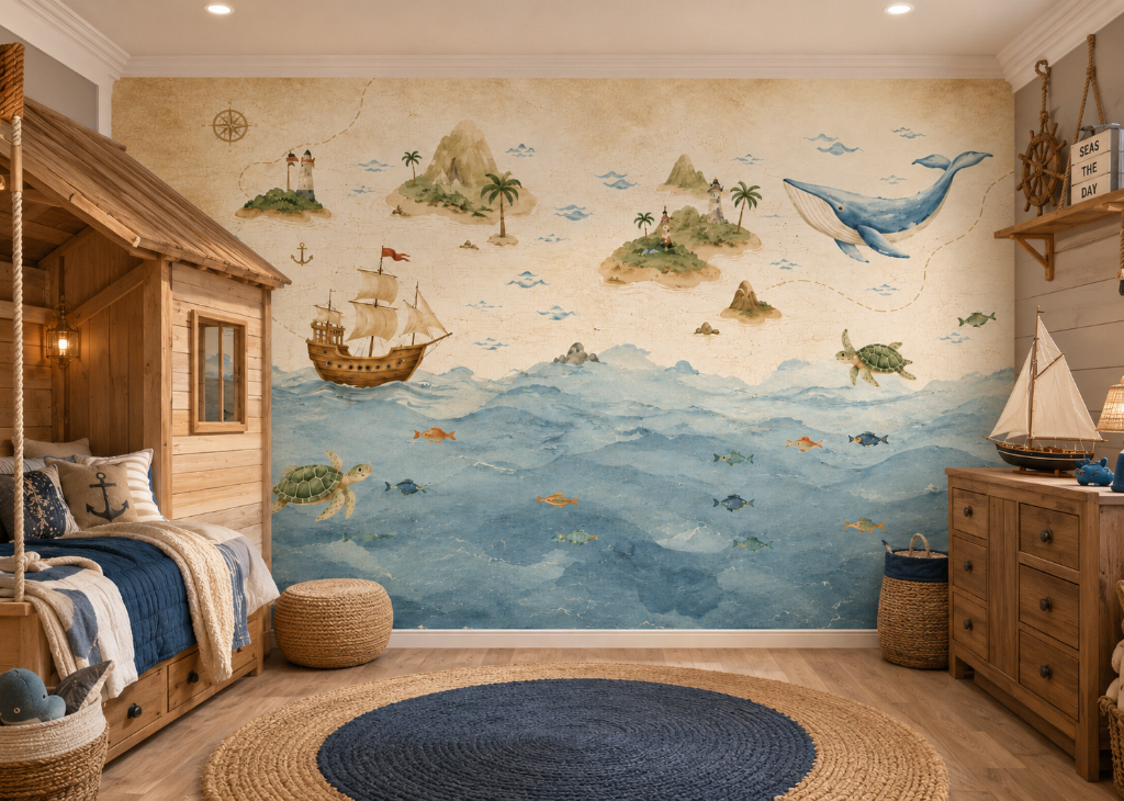 Treasure Seas Boys Nautical Wall Mural - Room View 3